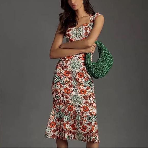 Anthropologie Dresses & Skirts - Anthropologie Petite Boho Floral Midi Dress SP Cap Sleeve Stretch bodycon